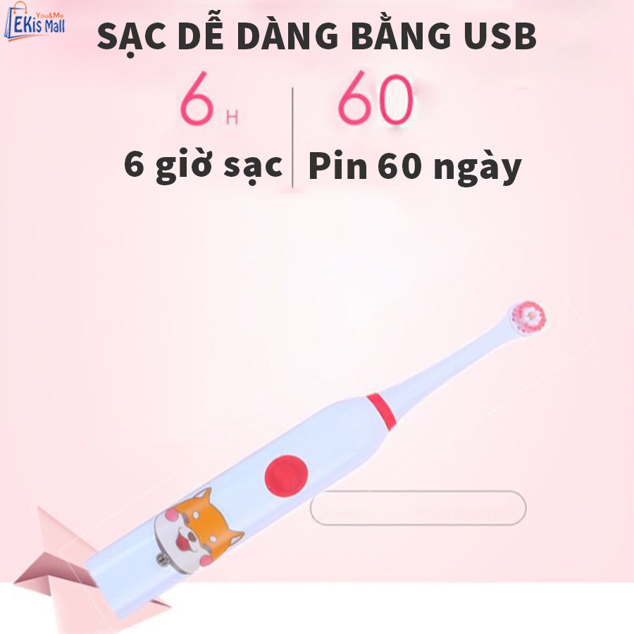 Bàn chải điện Xoay tự động đánh răng 3 chế độ sạc USB pin khỏe