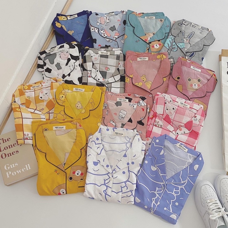 Bộ đồ ngủ mặc nhà Pyjama cộc tay chất kate không nhăn (ảnh thật)