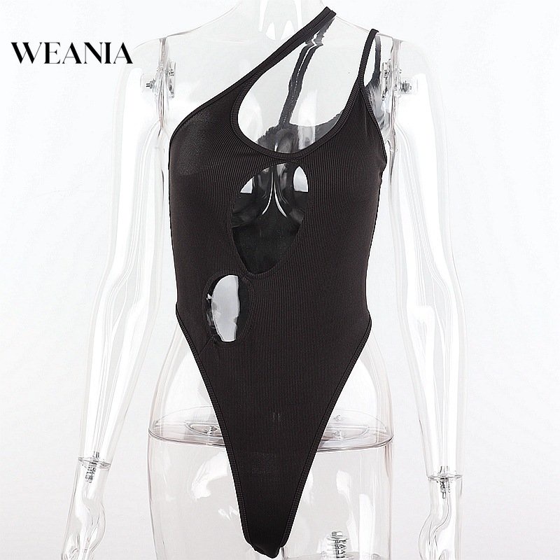 Bộ Áo Liền Quần Khoét Lỗ Màu Trơn Quyến Rũ Cho Nữ