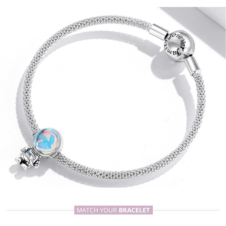 Hạt phụ kiện BAMOER hình phi hành gia bằng bạc 925 thời trang diy