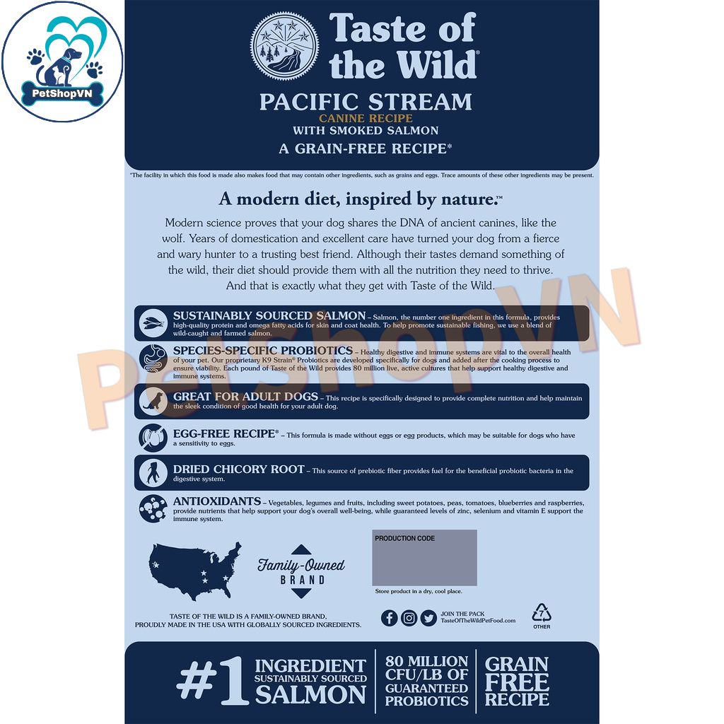 Thức Ăn Cho Chó Trưởng Thành Hạt TASTE OF THE WILD PACIFIC STREAM Vị Cá Hồi Xông Khói