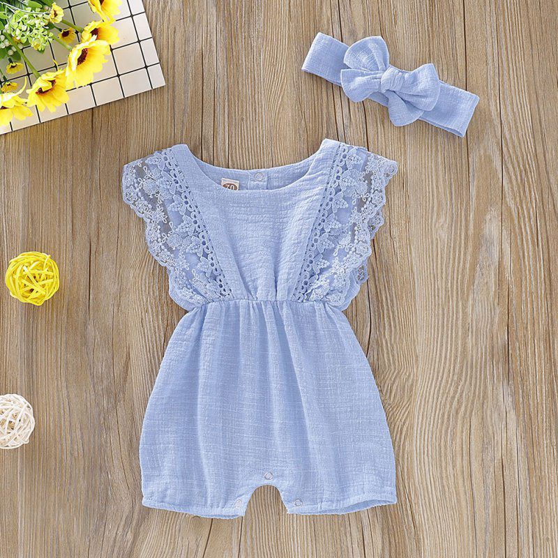 Set áo liền quần kèm băng đô thời trang xinh xắn cho bé gái.