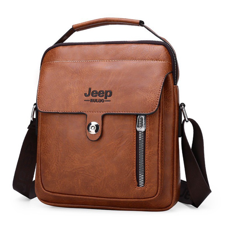 (16)Túi đeo chéo nam da bò JEEP BULUO T70 25x22x5cm (Nâu đậm - Nâu sáng - Đen)