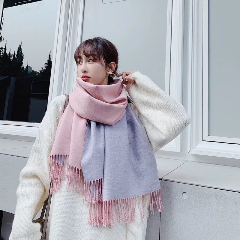 KHĂN CHOÀNG CASHMERE LÔNG CỪU MÀU TRƠN 2 MẶT SIÊU TO GIỮ ẤM NGÀY ĐÔNG