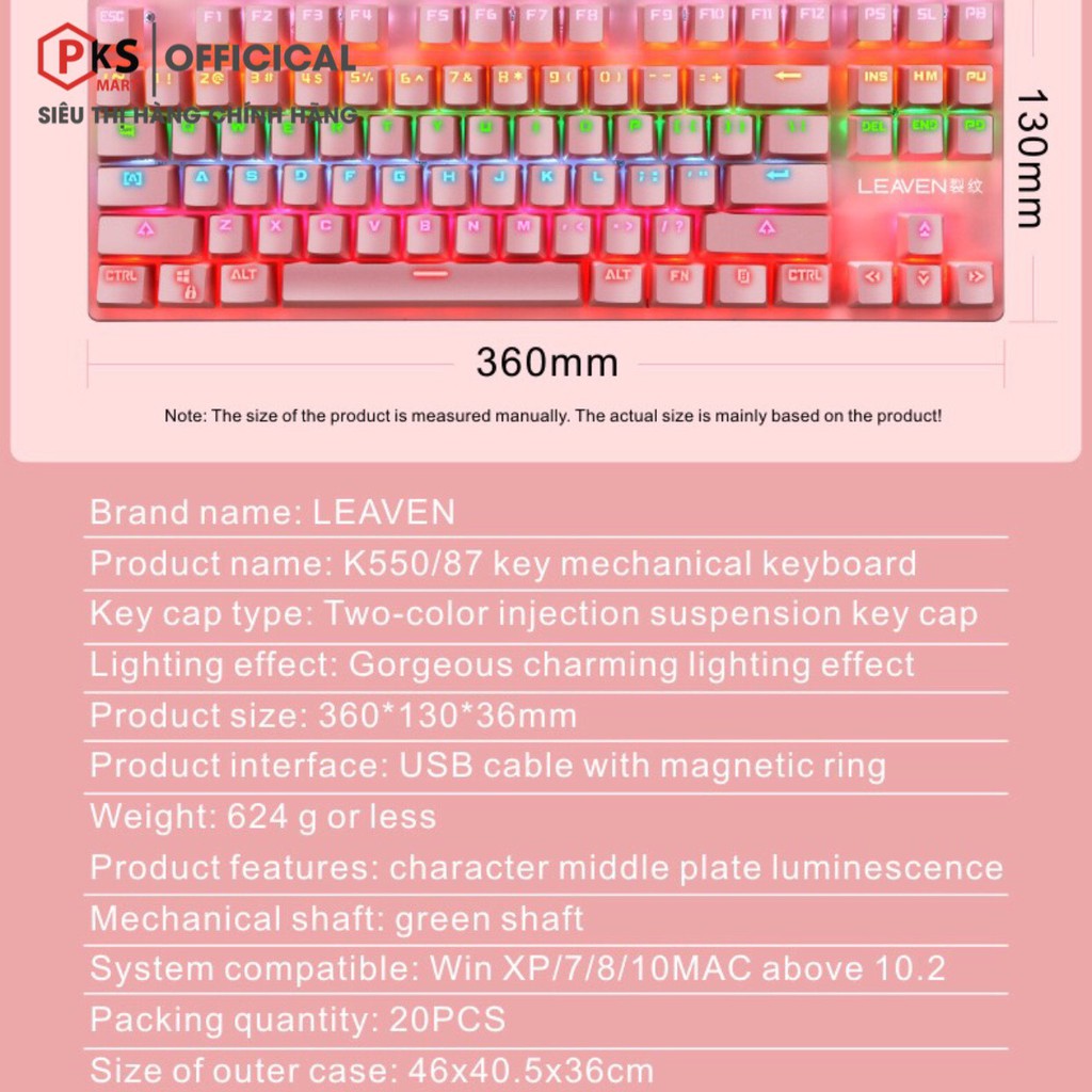 Bàn Phím Cơ Máy Tính Crack K550 PRO Led RGB 10 Chế Độ Khác Nhau Chính Hãng Bảo Hành 12 Tháng - PKSMART
