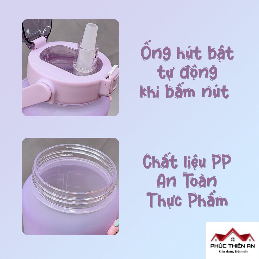 Bình nước 2L có chia vạch nhắc nhở - Siêu dễ thương