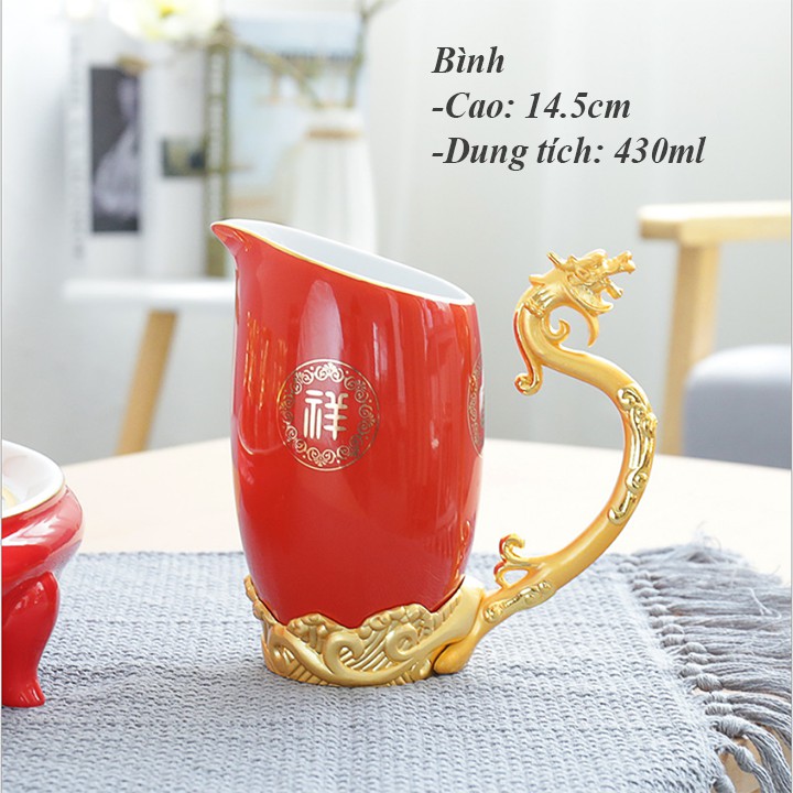 Bộ ly sứ 12 con giáp kèm bình tặng khay cao cấp