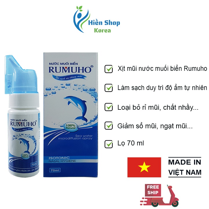 Xịt mũi nước muối biển Rumuho sát khuẩn hỗ trợ ngạt mũi, sổ mũi, rò rỉ nước mũi, chất nhầy