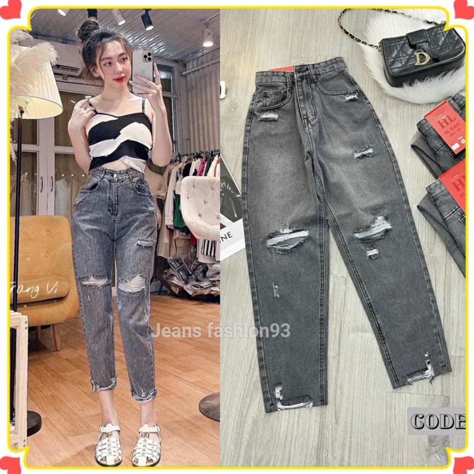 Quần baggy jean nữ cạp cao - Quần bò rách kiểu đẹp màu xanh - xám - Jeans Fashion93