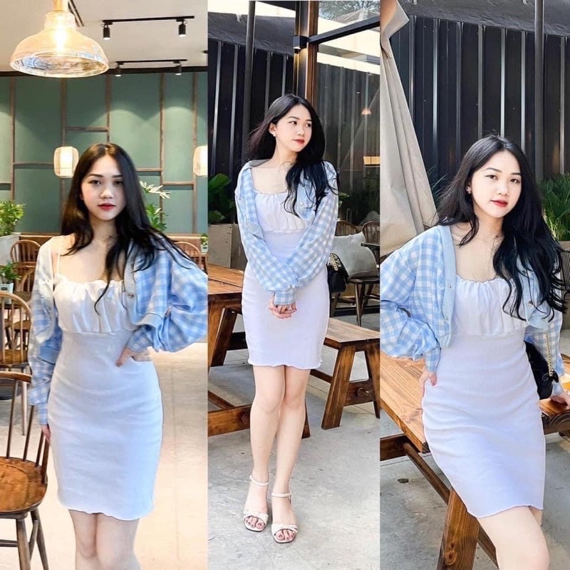 [QUÀ TẶNG LÀ 1 DÂY BUỘC TÓC] SET ÁO CARDIGAN KẺ XANH CARO KÈM VÁY 2/ HAI DÂY BODY HOTREND 🦋 | BigBuy360 - bigbuy360.vn