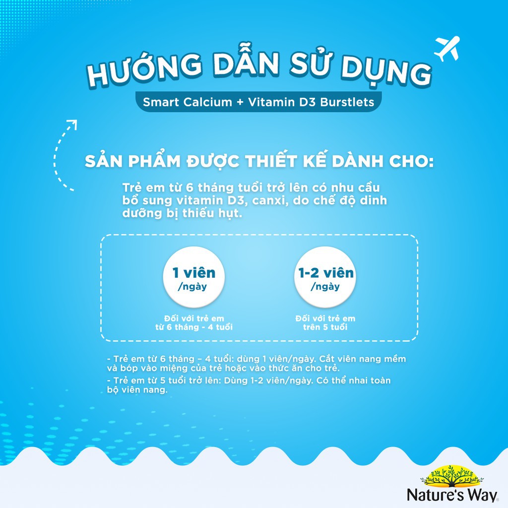 Viên Nhai Cho Bé Nature’s Way Kids Smart Calcium + Vitamin D3 Burstlets Bổ Sung Canxi Giúp Bé Phát Triển Chiều Cao 50V