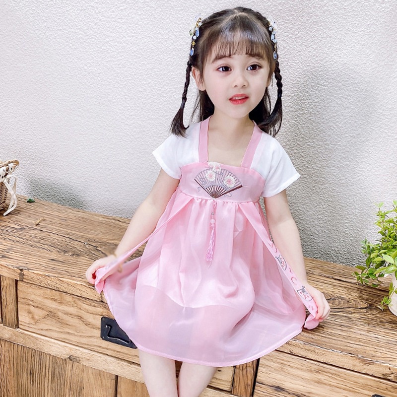 Váy Hán phục thêu họa tiết Trung Hoa xinh xắn cho bé gái 0-4 tuổi