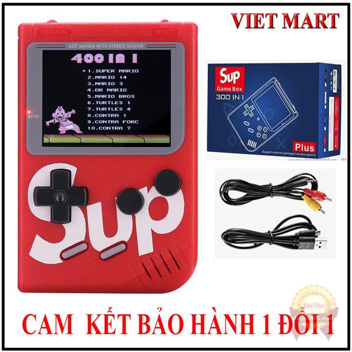 Máy chơi game cầm tay SUP BOX 400in1 kèm tay phụ chơi đôi 2 người 400 trò Tặng dây DVI xuất màn Tivi 4 nút