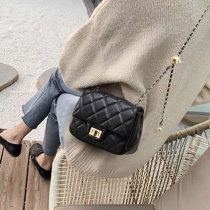 XIAOXIANGFENG Golden Ball Bag 2021 New Fashion Small Ck Women's Bag All-Match Rhombus Chain Bag Fashion Shoulder Bag