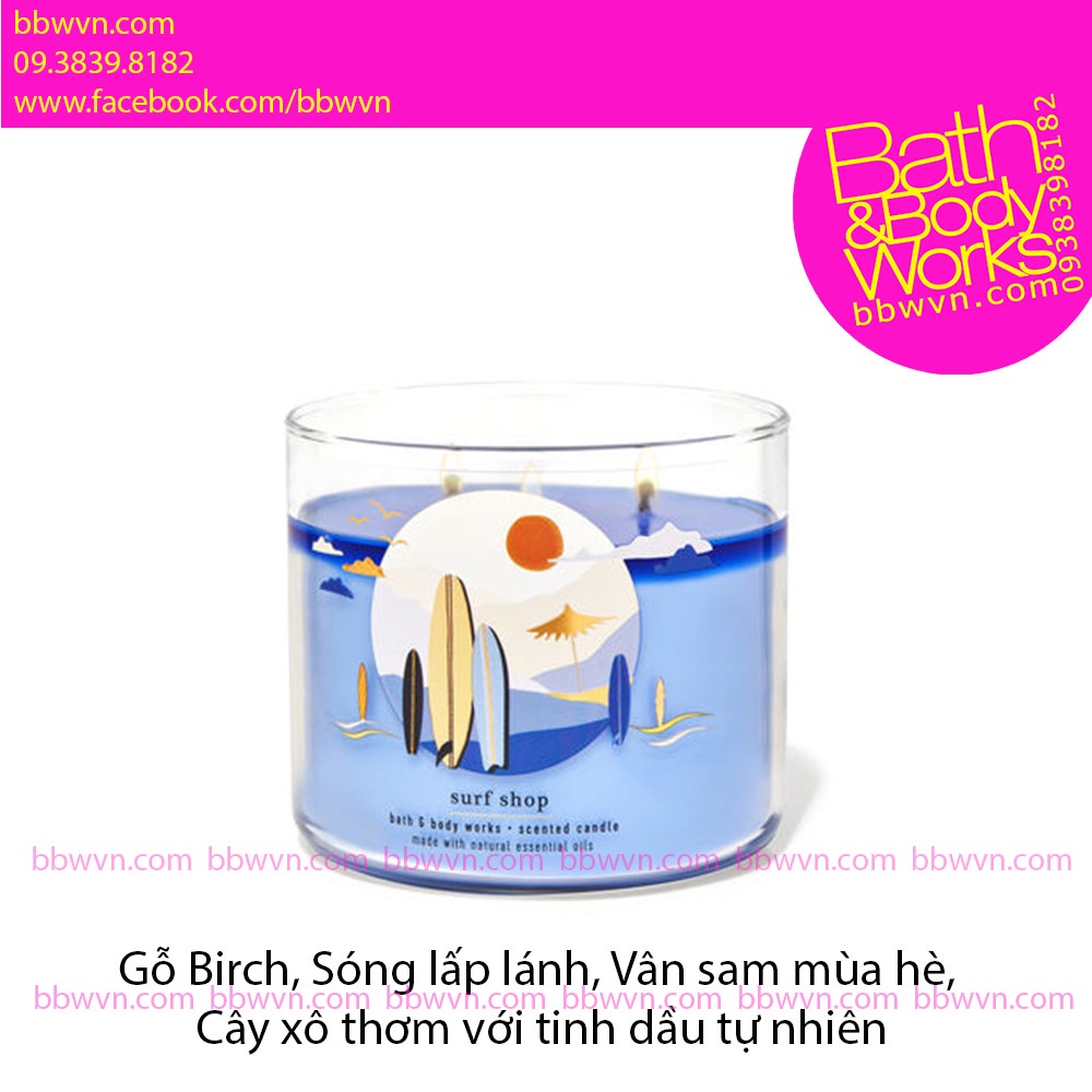 Nến thơm Bath and Body Works Surf Shop 3 bấc