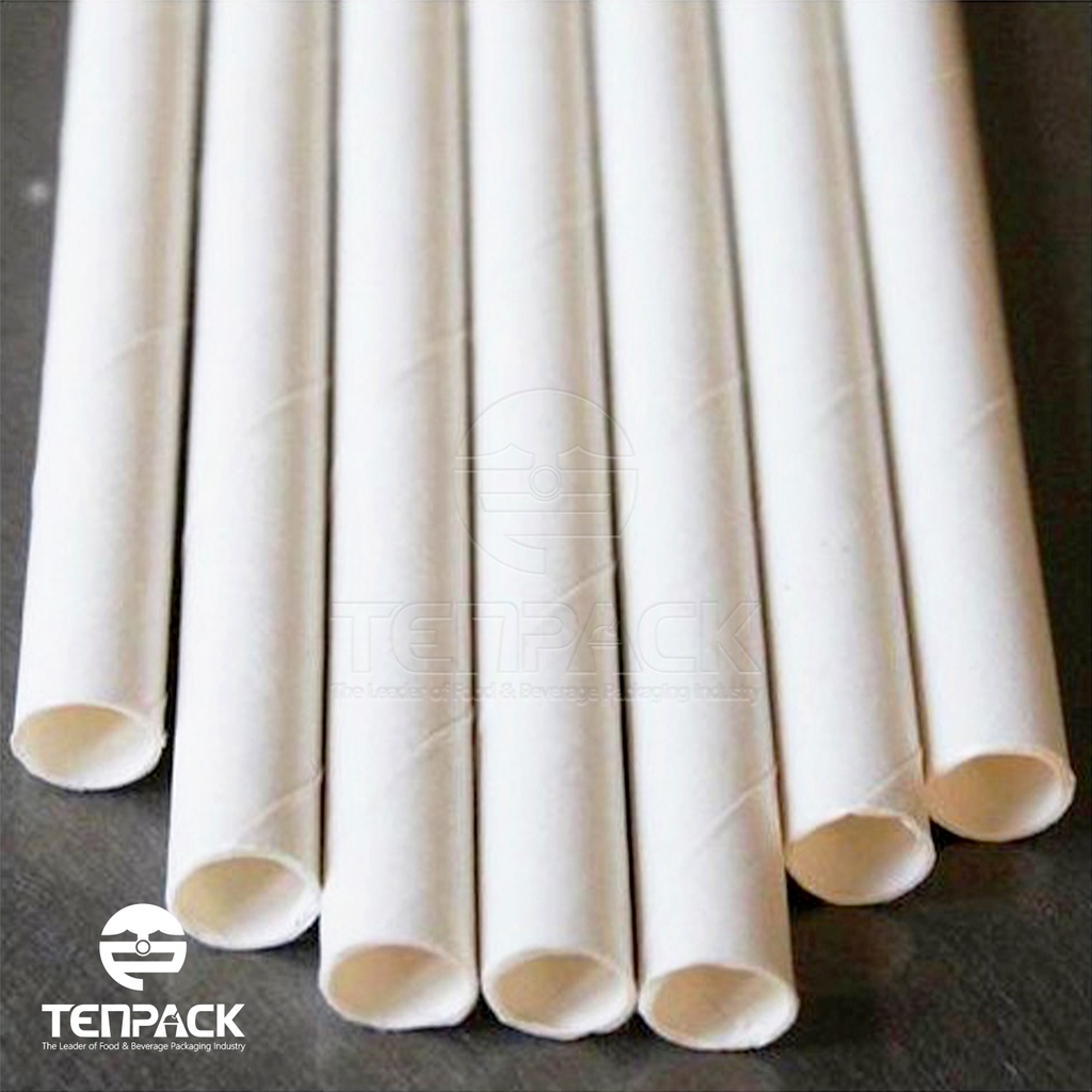 25 Ống hút giấy màu trắng trơn đẹp pi8x20cmx25c