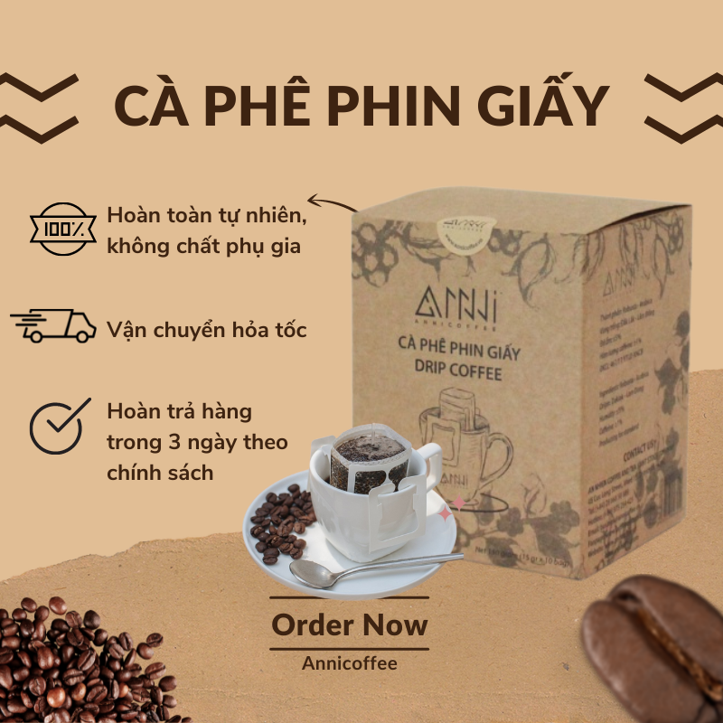 Cà phê phin giấy thành phần Arabica Cầu Đất và Robusta Buôn Mê Thuột (10 gói/hộp) Anni Coffee, Drip Coffee | BigBuy360 - bigbuy360.vn