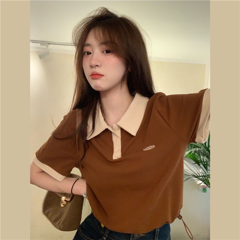 COZOK Áo polo Ngắn Tay Ôm Dáng Xinh Xắn Theo Phong Cách retro