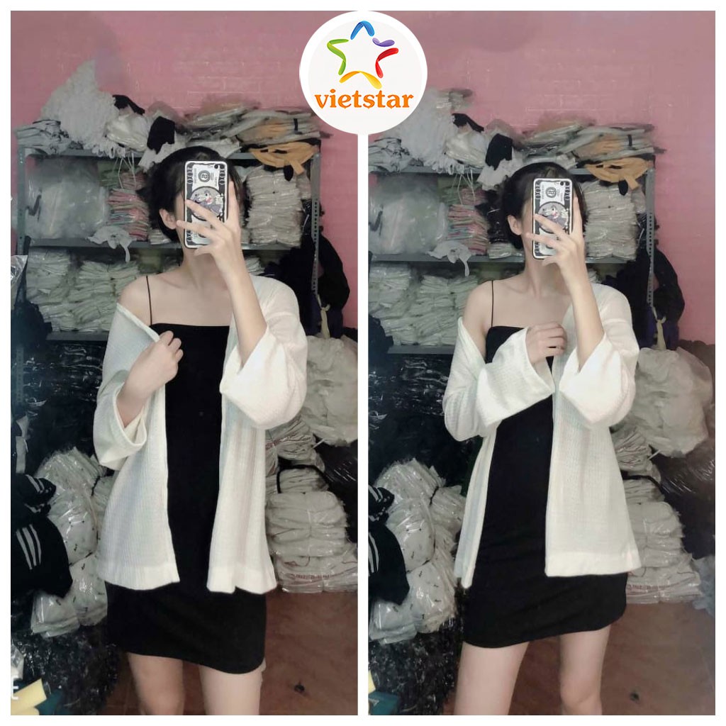 Set váy 2 dây bản nhỏ màu đen và áo cardigan len mỏng - VIETSTAR | BigBuy360 - bigbuy360.vn