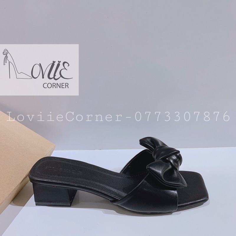 DÉP CAO GÓT LOVIIECORNER GUỐC NƠ ĐẾ VUÔNG 3 PHÂN ĐẾ VUÔNG DA MỀM VINTAGE D210397