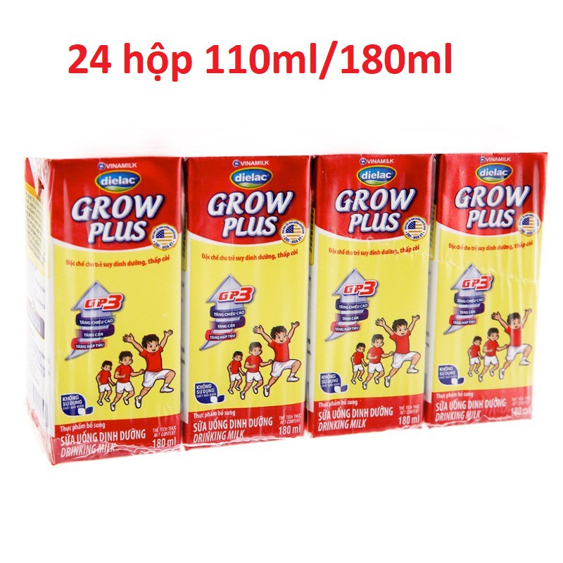 Combo 24 hộp Sữa bột pha sẵn Vinamilk Dielac Grow Plus hộp 110ml/ hộp 180ml (Sữa non)