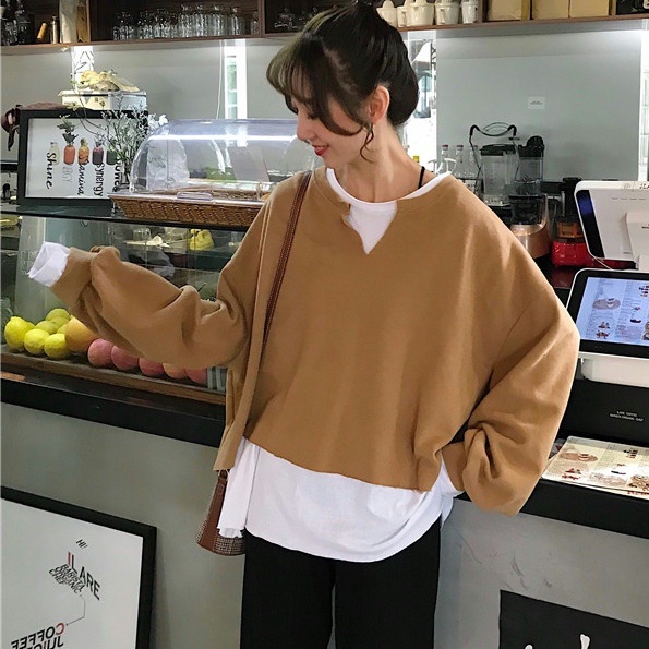 Áo Sweater Giả Hai Lớp Phong Cách Hàn Quốc Dễ Phối Đồ