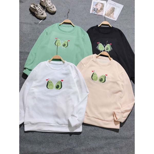 Áo Nỉ Sweater In Hình Quả Bơ, Áo Nỉ Cổ Tròn Siêu Hot, From Unisex Tay Bồng Siêu Hot ( Ảnh Thật 100%)