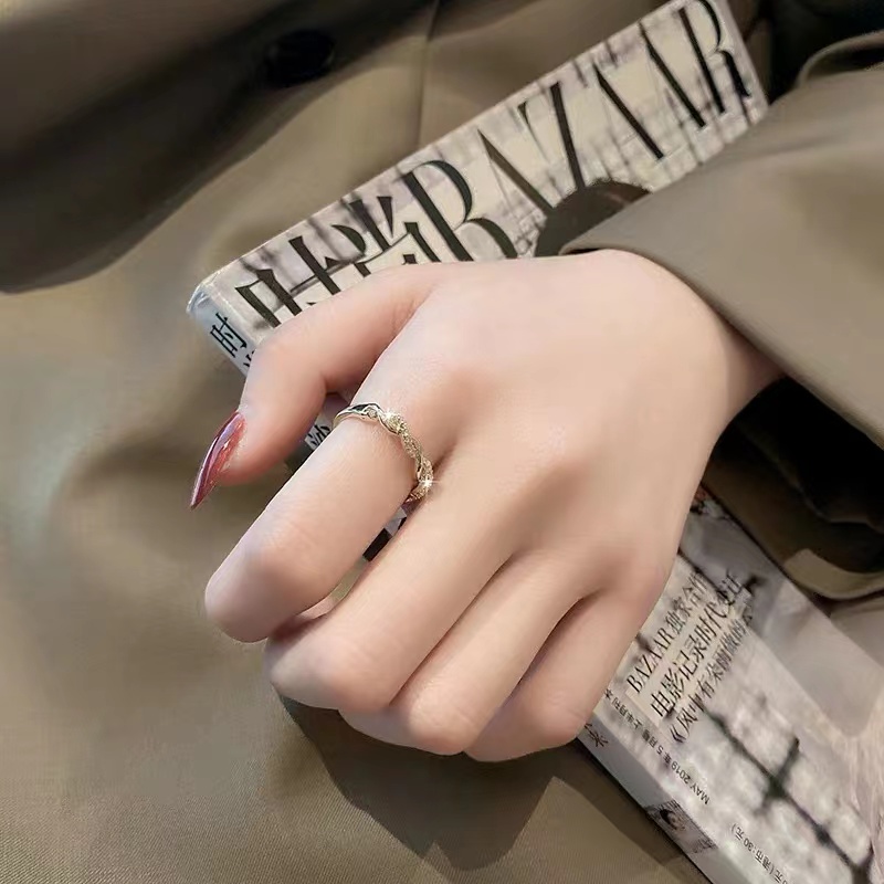 Nhẫn Hở Đính Đá Kim Cương Phong Cách Retro Cá Tính Có Thể Điều Chỉnh
