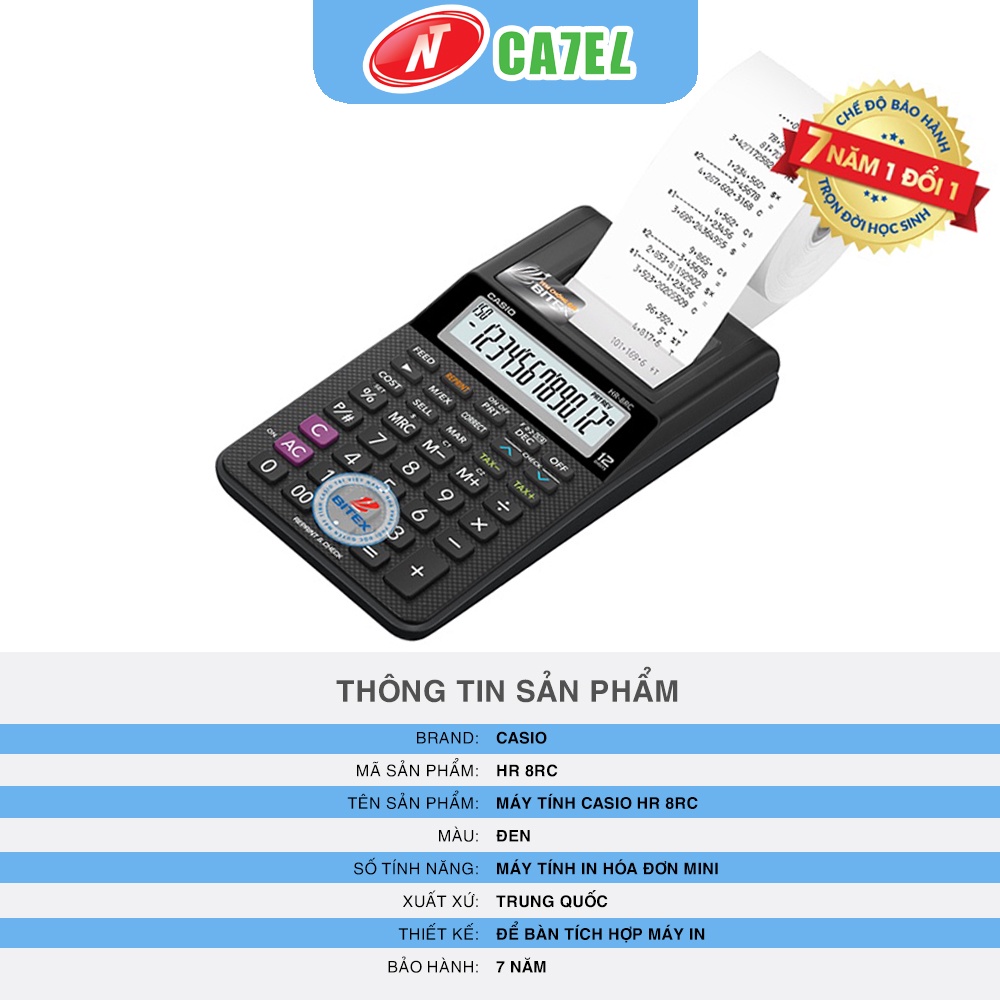 Máy tính CASIO HR 8RC tích hợp máy in hóa đơn mini hàng chính hãng bảo hành 7 năm