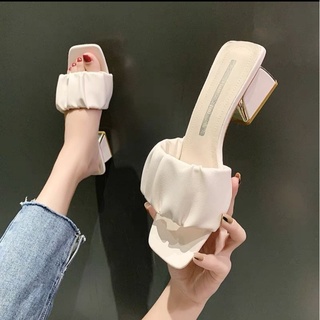 Dép, guốc, giày quai ngang nhún bèo đế vuông 5 phân cực chất.