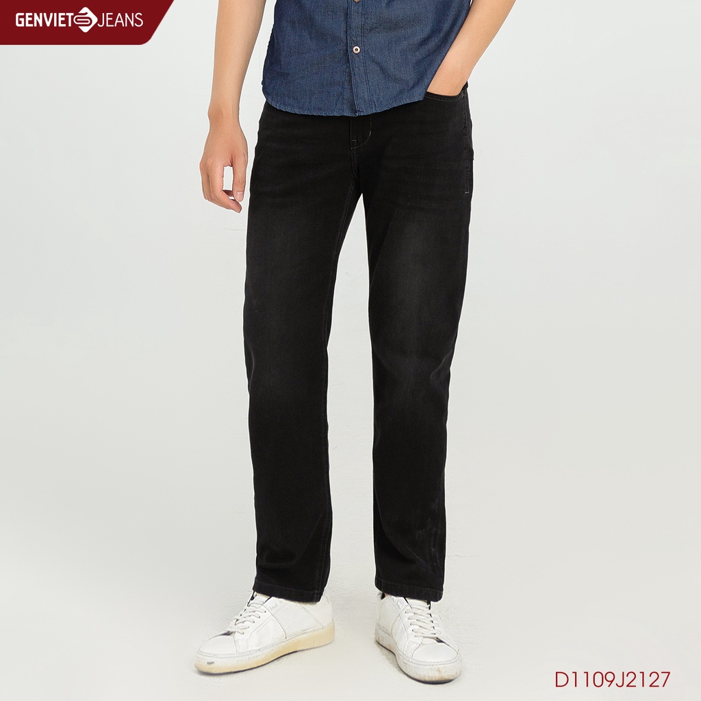 Quần Jeans Nam Trơn Chất Bò Mềm Cao Cấp Basic Jean Genviet Dáng Xuông Không Phai D1109J2127