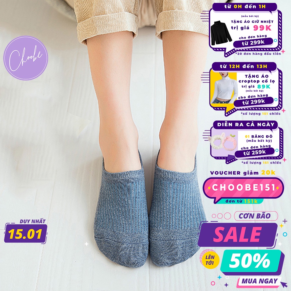 Tất nữ Choobe cổ ngắn vớ chân len gân tăm lười thấp vintage cao cấp thời trang Hàn nhiều màu PK08