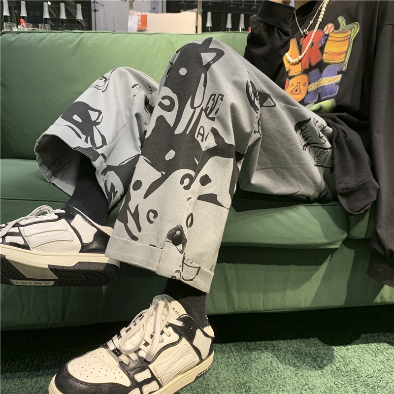 Quần Dài Thể Thao Ống Rộng Vải Lụa Mát Phong Cách Hàn Quốc Dành Cho Nam