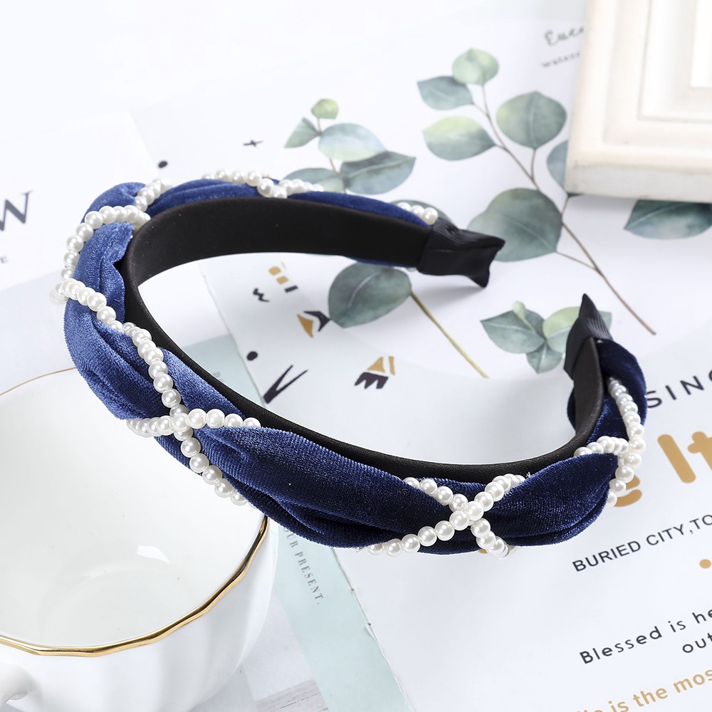 Băng đô nhung đính ngọc trai giả phong cách Hàn Quốc