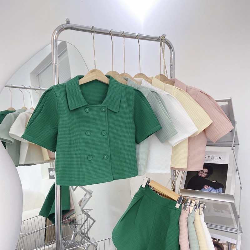 SET ÁO CROPTOP NÚT XỐP + QUẦN SHORT 5 MÀU