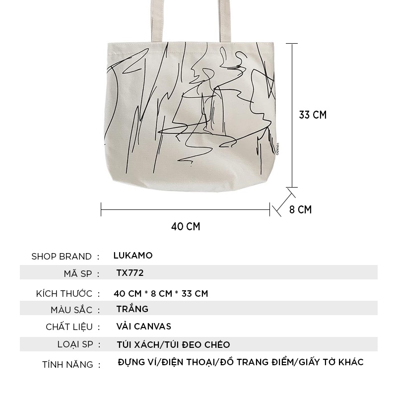 Túi tote giá rẻ vải canvas đeo chéo đi học LUKAMO TX772