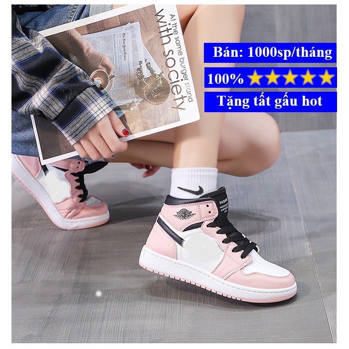 [ TẤT THỜI TRANG giảm giá quà tặng deal sốc ]  Giày Thể Thao Sneaker nữ jd Hồng cổ cao nữ tính