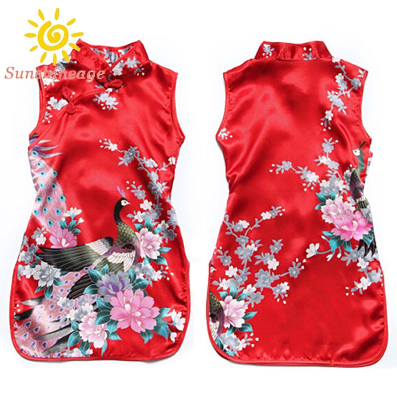 Đầm sườn xám bé gái màu sắc tươi tắn xinh xắn phong cách Trung Hoa