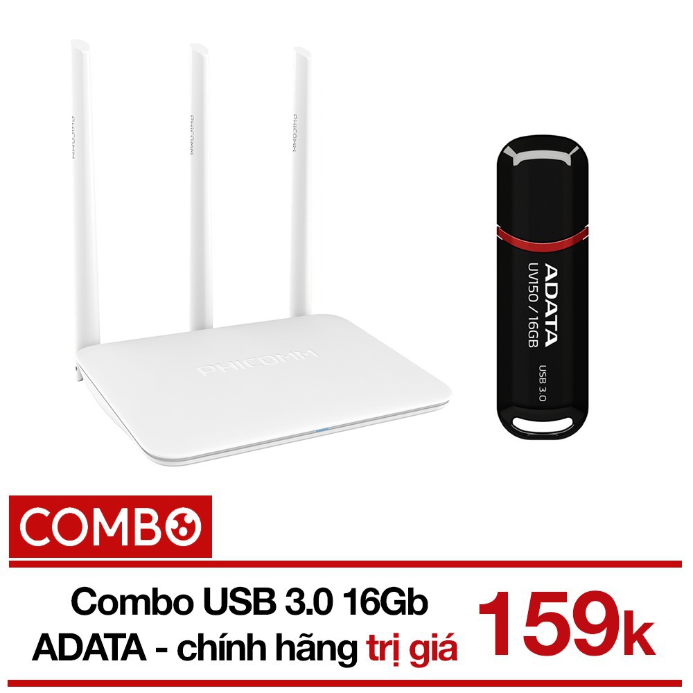 Combo Router Wifi Chuẩn 802.11n Phicomm KE 2M (300Mbps) + USB 16Gb 3.0 ADATA UV150 - Chính hãng