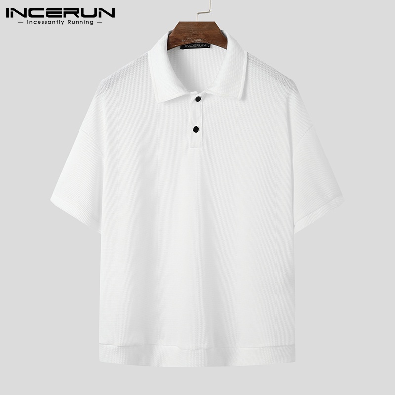 Áo thun polo INCERUN cổ bẻ ngắn tay phong cách Hàn Quốc thời trang 2 màu lựa chọn cho nam