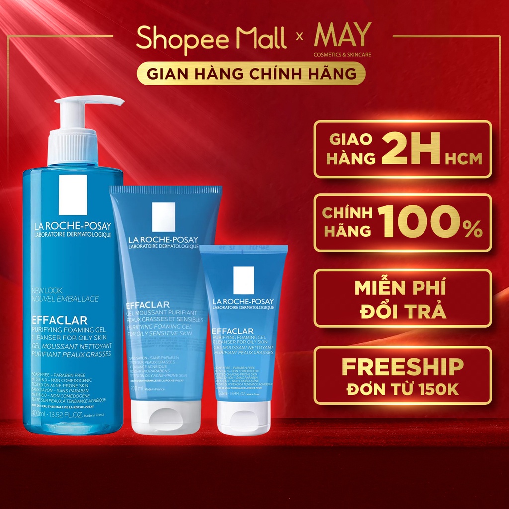 Gel Rửa Mặt Tạo Bọt La Roche-Posay Effaclar Foaming Gel Làm Sạch Dành Cho Da Dầu Nhạy Cảm (400ml/200ml/50ml)