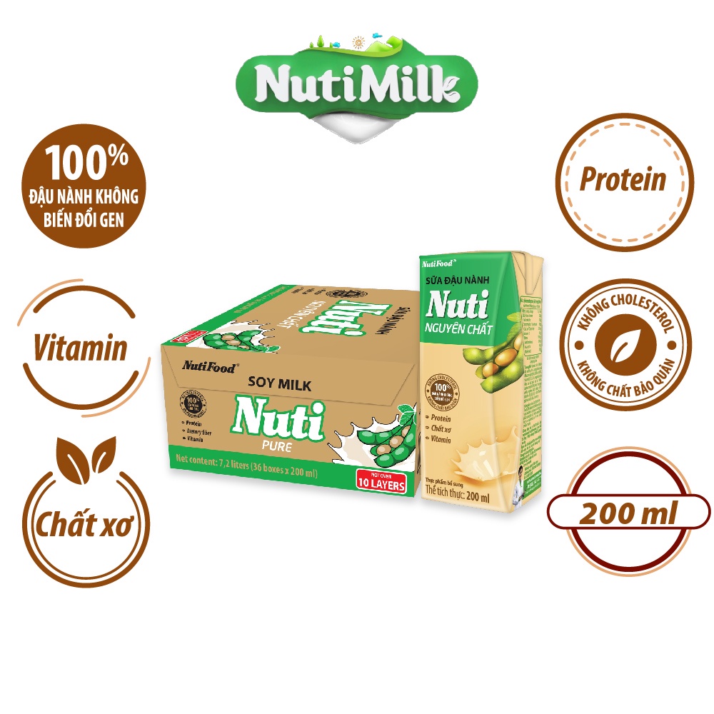 Thùng 36 hộp Sữa đậu nành Nguyên chất Hộp 200ml