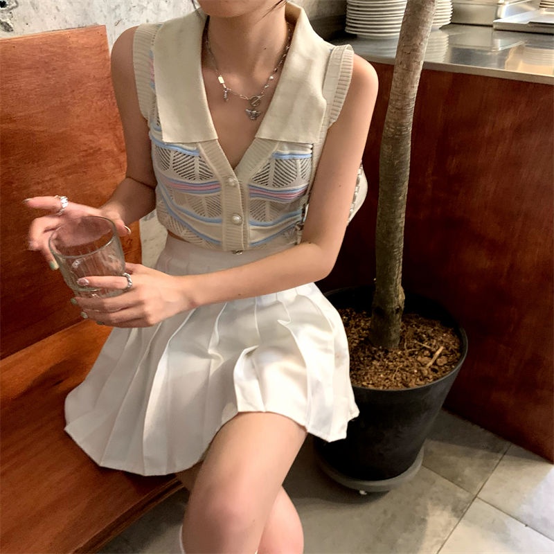 Áo Dệt Kim Sát Nách Cổ Chữ V Thời Trang Xinh Xắn Cho Nữ