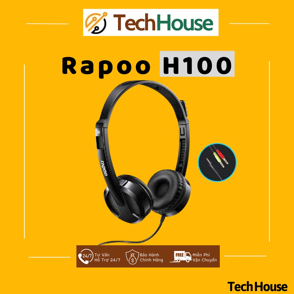 Tai Nghe Có Dây Rapoo H100 (2 Giắc 3.5Mm) - Bảo Hành Chính Hãng 12 Tháng