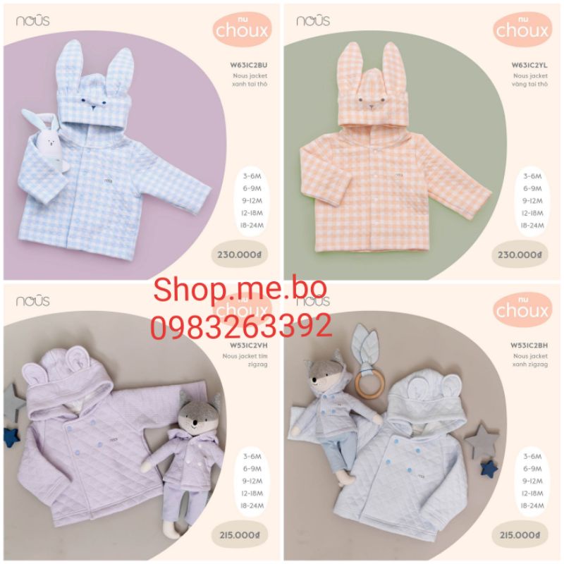 NOUS SALE -  Áo khoác nous xô trần bông cho bé trai bé gái từ 3 tháng đến 24 tháng