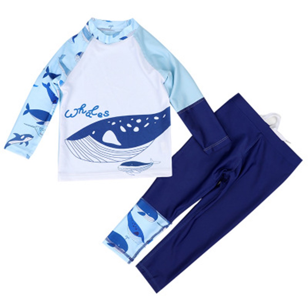 3-9 Yrs Baby Boys Split UPF Protection Swimwear Kids Cartoon Whale Swimsuit Child Summer Blue Swimming Suit