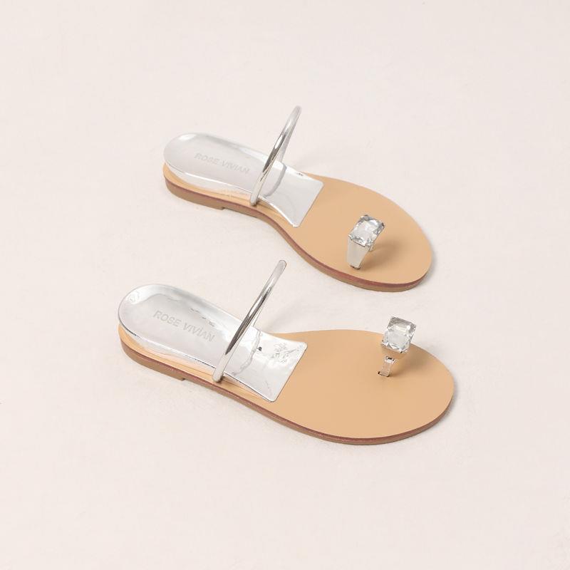 Dép Sandal Đế Bằng Đính Đá Thời Trang Mùa Hè 2022 Dành Cho Nữ