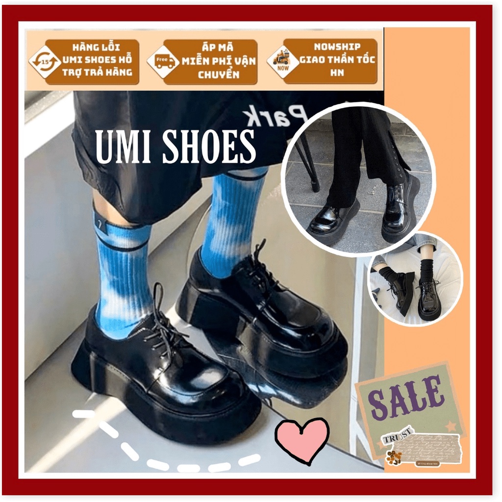 ★ ᗩᗰᗩᘔ𝗜ᑎ𝗚 𝗦𝗛𝗢𝗘𝗦 ★ Giày nữ oxford anh quốc đế cao to bự dày răng cưa da bóng/trơn mũi vuông tăng chiều cao thời tr