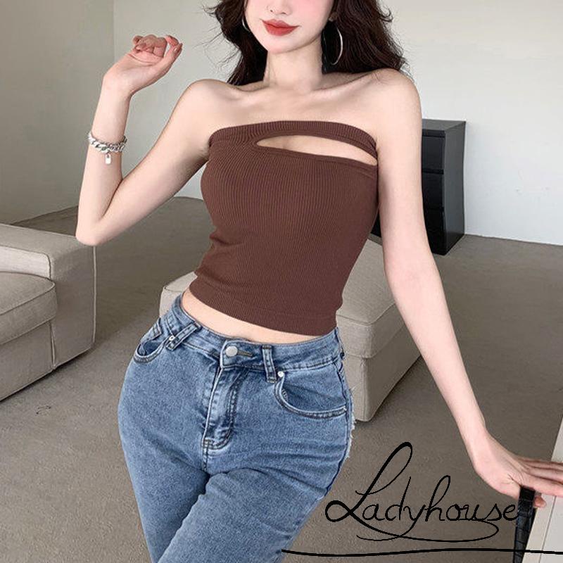 Áo Dệt Kim Sát Nách Hở Rốn Màu Trơn Có Miếng Đệm Ngực Thời Trang Cho Nữ