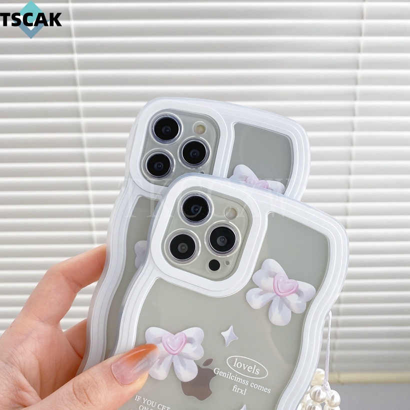 Ốp Điện Thoại Trong Suốt In Họa Tiết Đính Nơ Kèm Dây Đeo Cổ Tay Chống Sốc Cho OPPO R15 R17 A53 A72 A73 Reno 3 4 5 6 7 8 Pro